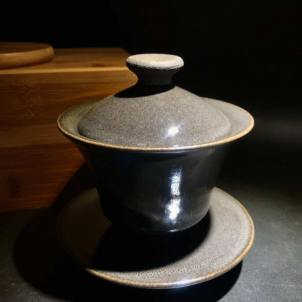 通天龙窑柴烧豹纹灰贝盖碗全手工建窑建盏茶杯茶具建盏中式