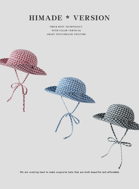 Himade蓝色格子渔夫帽女夏季防紫外线登山帽大帽檐遮阳防晒太阳帽