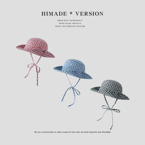 Himade蓝色格子渔夫帽女夏季