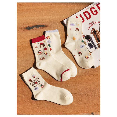 Himadesocks女卡通趣味中筒袜子