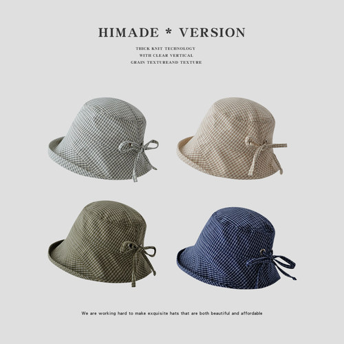 夏季藏青色格子渔夫帽子女