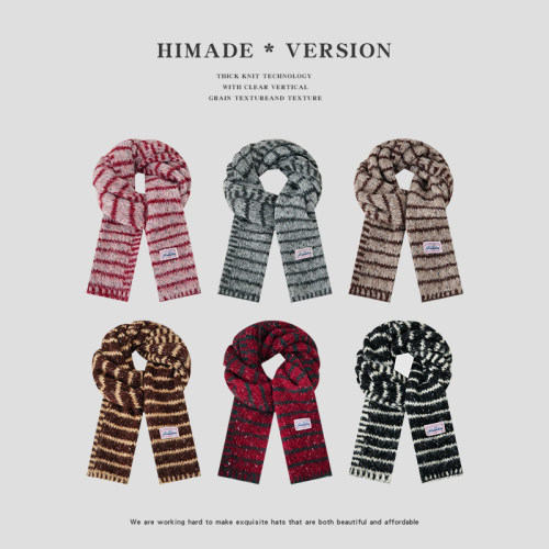 Himade韩系复古条纹围巾女秋冬季