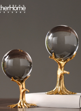 金属铜会客室样板间陈设水晶球