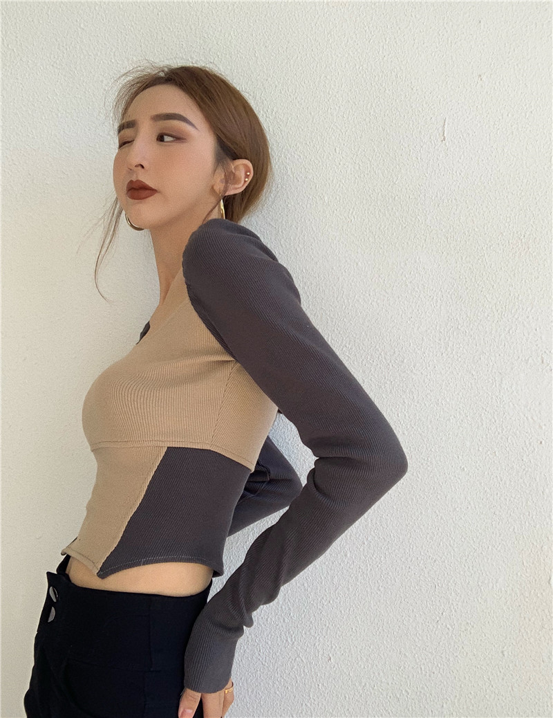 The real price is not less than the retro versatile temperament color matching small sexy T-Shirt Top