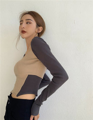 The real price is not less than the retro versatile temperament color matching small sexy T-Shirt Top