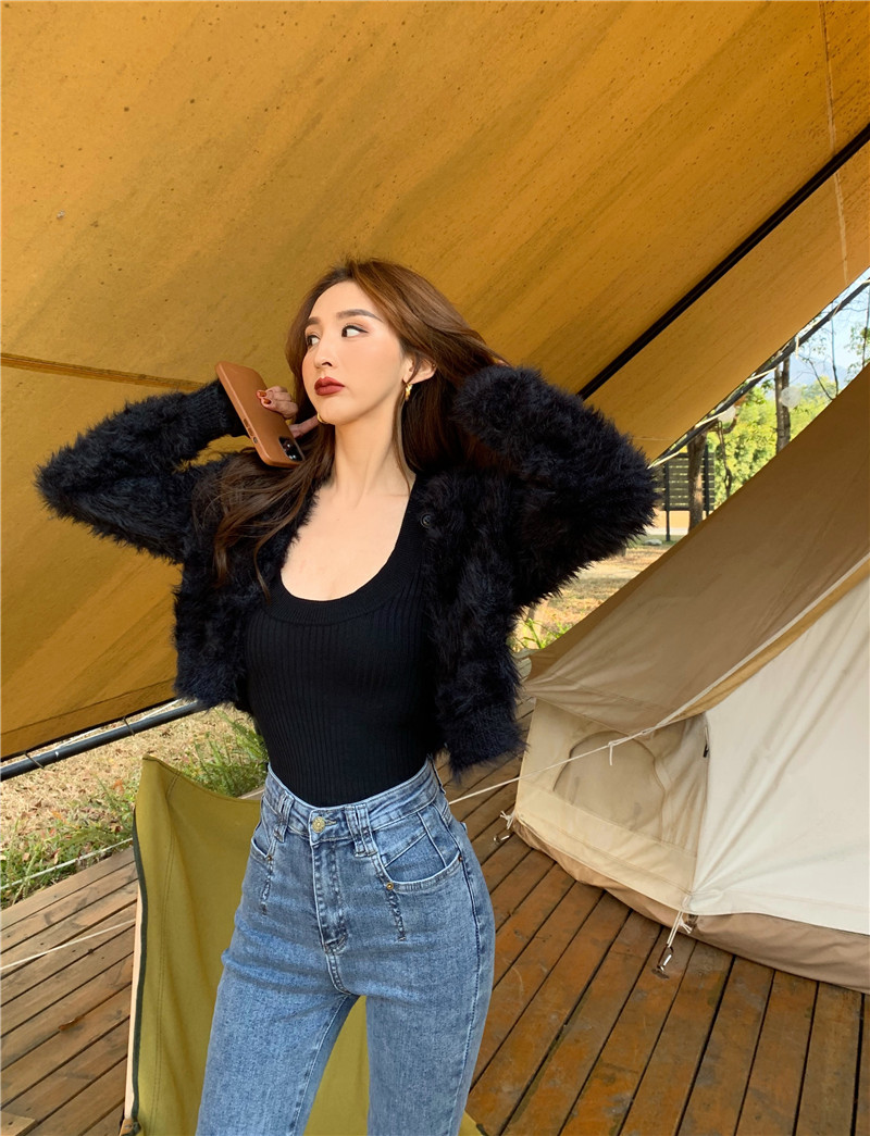 Real shot and real price no less short imitation mink cardigan coat + slim U-neck sweater