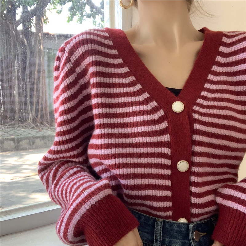 Real shot Real Price vintage contrast striped sweater cardigan