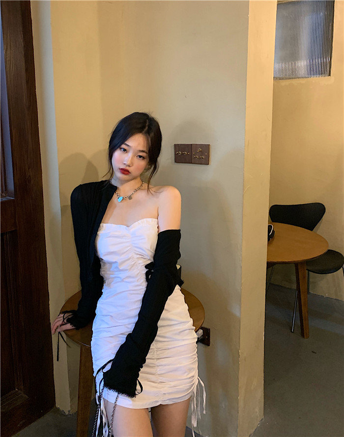 Real price slim pleated bra dress