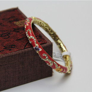 老北京景泰蓝手镯时尚女镂空镀金手镯双面水晶钻母亲节礼物礼品