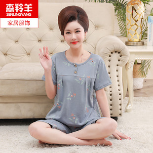 夏天中老年妈妈短袖 七分裤 薄款 睡衣可外穿中年人女士宽松休闲套装