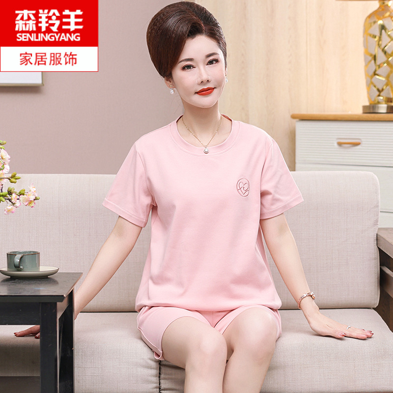 可外穿女士纯棉短袖短裤睡衣婆婆