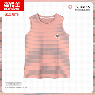 睡衣女士夏季 夏中年妈妈休闲圆领背心纯棉家居服单件上衣 无袖 薄款