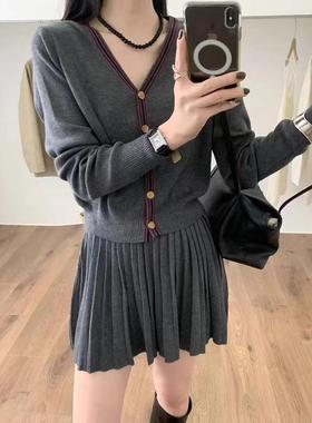 秋冬一整套针织开衫配百搭半身伞裙女24新款宽松时尚减龄毛衣套装