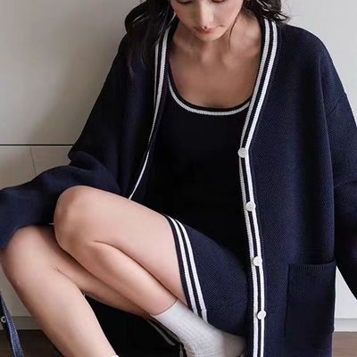 休闲风宽松针织开衫套装女