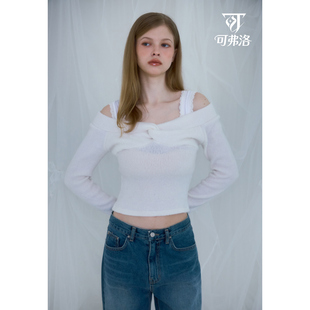 可弗洛 小众设计感一字领性感2026年新款毛衣小清新针织衫