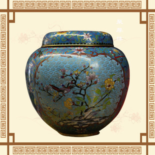 中国风北京景泰蓝狮顶茶叶如意罐子铜胎掐丝珐琅家居收藏商务礼品