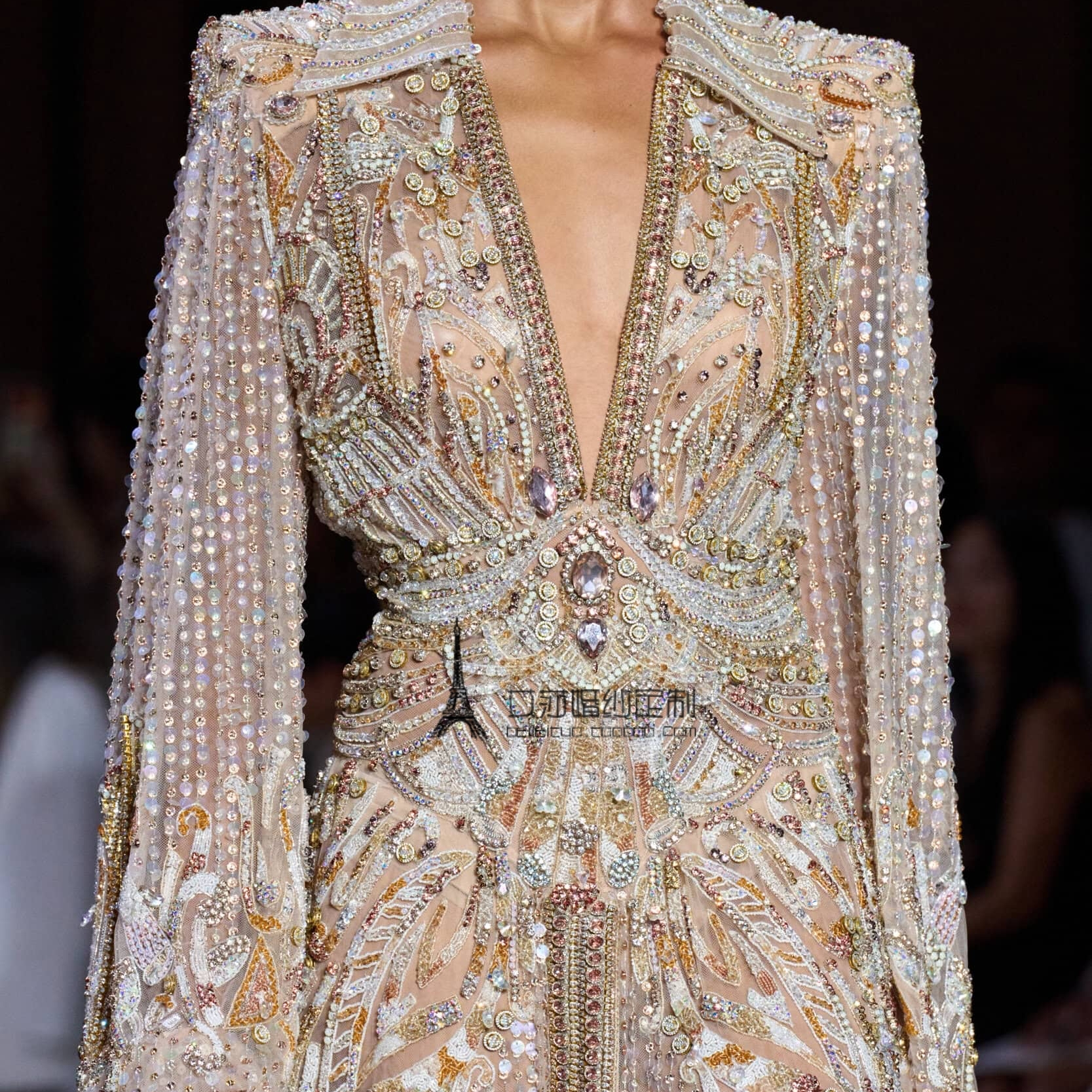 个性西装款水晶珠绣晚礼服长裙 新娘华丽重工迎宾敬酒服生日演出