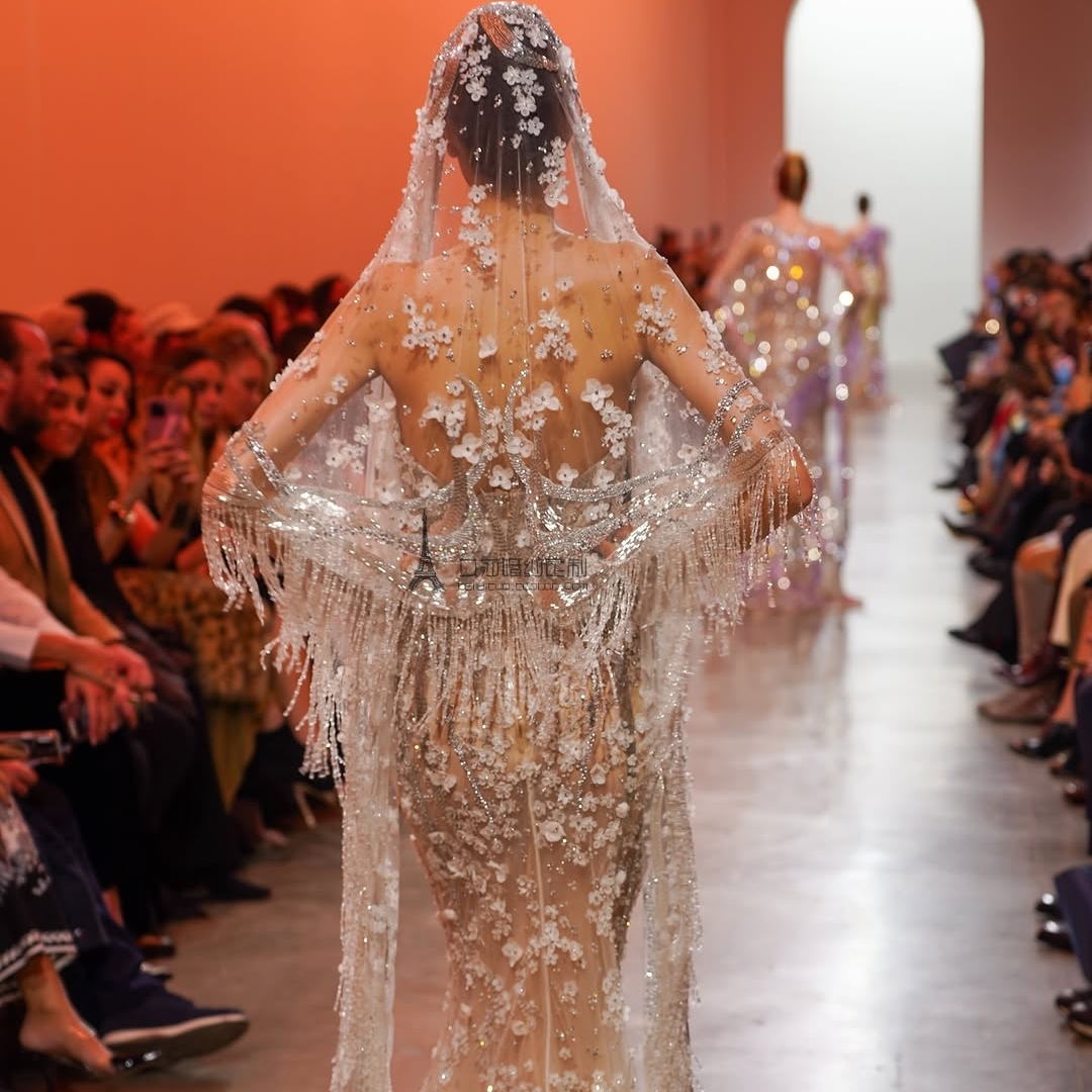 elie saab奢华水晶流苏手工花朵鱼尾婚纱 新娘迎宾纱礼服敬酒服