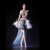 新娘花朵名媛短款 Elie Saab奢华蓝色羽毛晚礼服婚纱 小礼服敬酒服