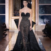 zuhair murad复古女公爵黑色蝴蝶结重工钉珠礼服 鱼尾婚纱演出