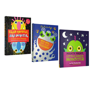 Away Emberley 3册 英文原版 精装 Green Big 洞洞书 预售 Monster 情绪心理成长图画故事书 走开大绿怪系列