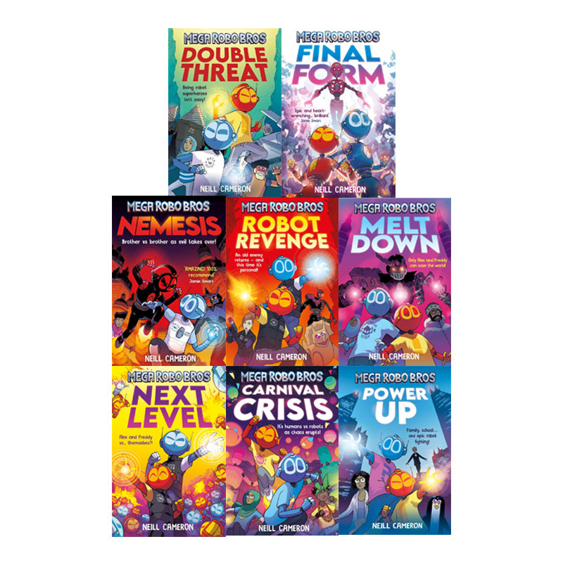 英文原版 Mega Robo Bros 超级机器人兄弟 1-8册 英语儿童漫画 英语课外故事拓展阅读