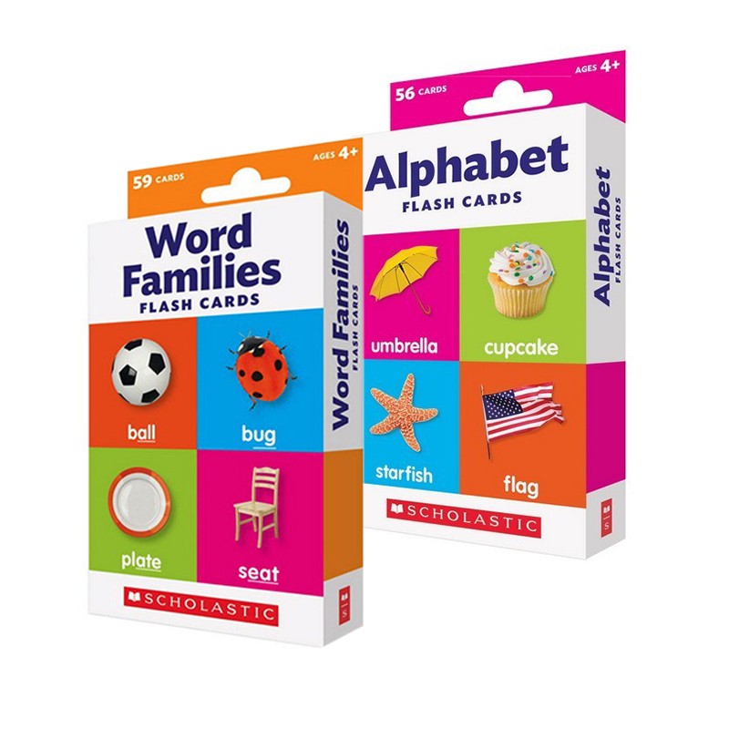 学乐英文原版 Scholastic Flash Cards卡片学习 Word Families/Alphabet 2盒基础单词字卡