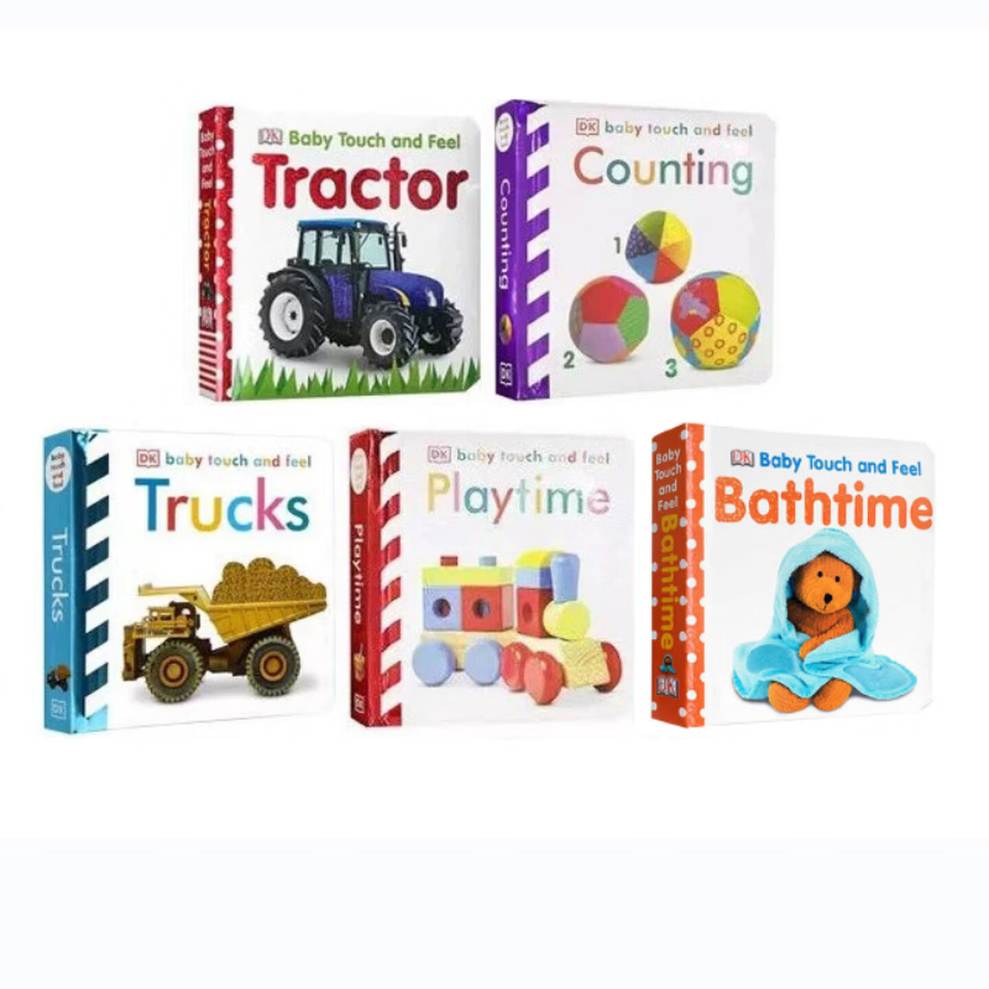 英文原版DK Baby Touch and Feel 触摸书 5册 Playtime/Trucks/Tractor DK婴幼儿 宝宝触摸书 启蒙早教绘本 纸板书 晚安故事
