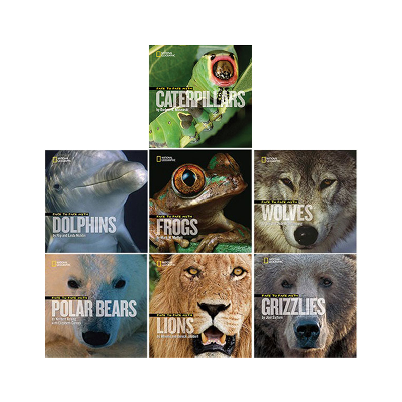 英文原版 National Geographic Face to Face 系列 Dolphins/Lions/Sharks/Frogs 7册合售 美国国家地理儿童百科科普