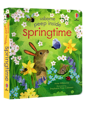 预售 英文原版 Usborne Peep Inside springtime 纸板书 偷偷看里面系列 儿童启蒙纸板机关翻翻书 尤斯伯恩幼儿科普绘本