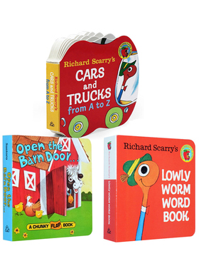 英文原版 启蒙认知纸板书3册 Richard Scarry Cars and Trucks from A to Z/Lowly Worm Word Book纸板书小卡车字母纸板书 斯凯瑞