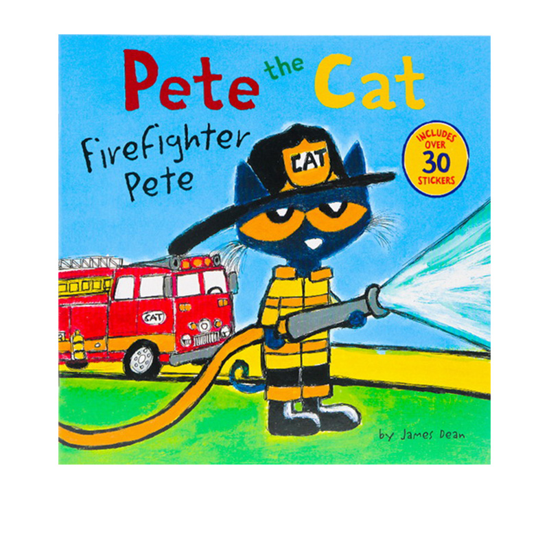 英文原版 Pete the Cat Firefighter Pete消防员皮特猫儿童图画故事书亲子互动英语学习附贴纸 James dean_虎窝淘