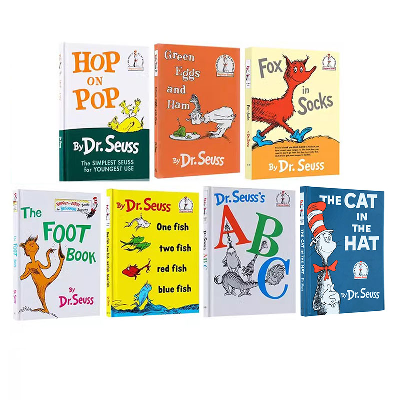 苏斯博士7册 精装英文原版绘本Dr Seuss Cat In The Hat/Fox in Socks/Hop on Pop/One Fish 廖彩杏有声书单 儿童启蒙故事书
