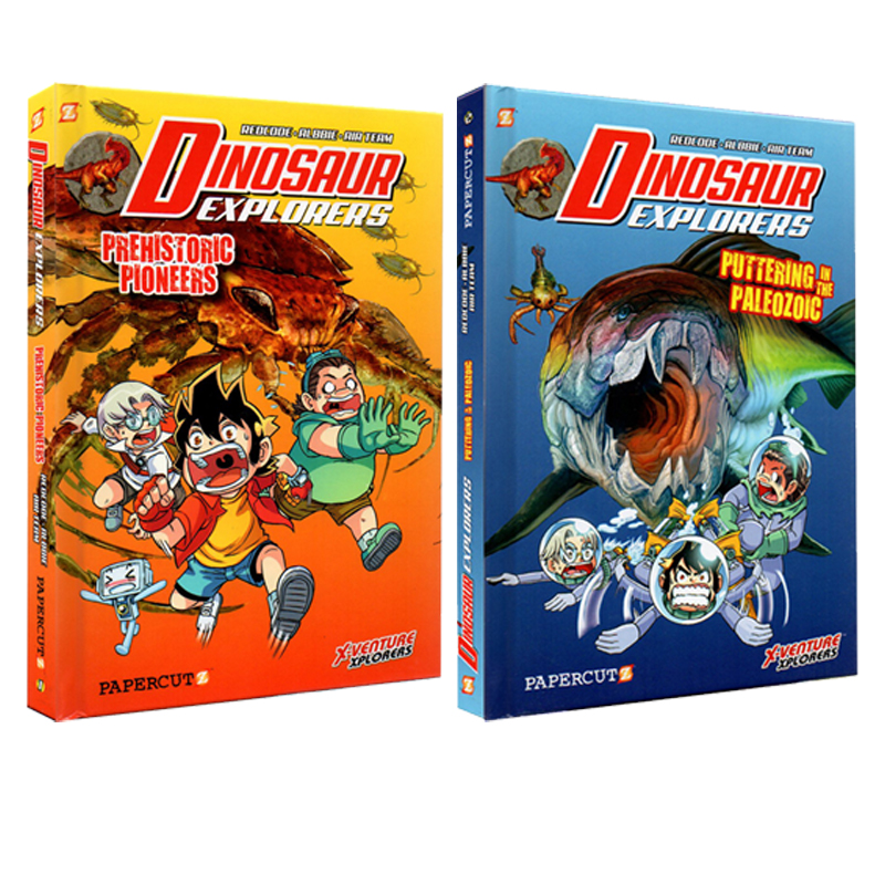 英文原版 Dinosaur Explorers 2册合集 儿童全彩精装漫画读物 中小学英文课外阅读 恐龙知识科普认知 章节冒险小说
