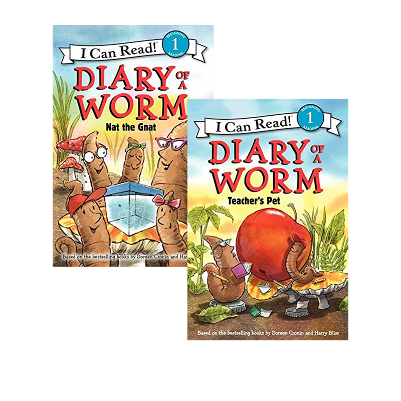 英文原版 Diary of a Worm 2册合售 Doreen Cronin多元化思考绘本 I Can Read儿童启蒙分级读物读本-封面