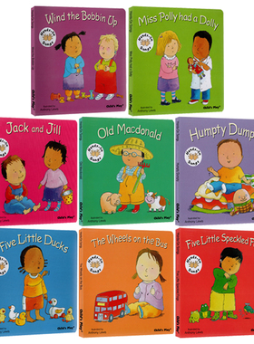 英文原版 Hands On Signing 8册 纸板书合售 幼儿手指谣启蒙歌谣 巴士上的轮子 五只小鸭  Child's Play