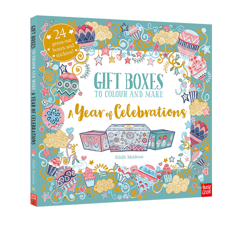 英文原版 gift boxes to colour and make a year of celebrations