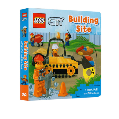 Lego Building Site 乐高建筑工地 纸板机关操作活动书 幼儿启蒙学习 亲子教育互动学习 推拉活动玩具书 英文原版