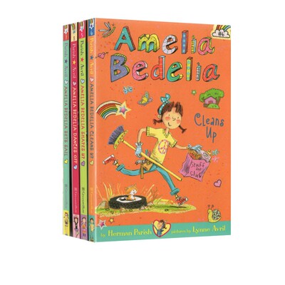 英文原版 Amelia Bedelia 系列 4册合售 儿童章节书桥梁书套装（内附贴纸） 女孩读物 青少年阅读提升