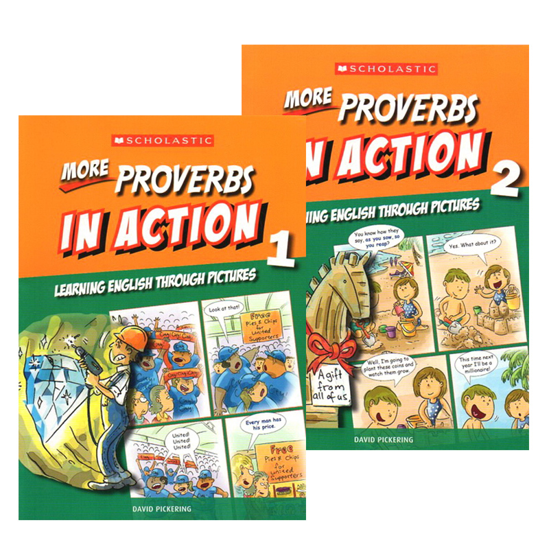 谚语俗语补充 学乐出品 Scholastic In Action More Proverbs 画里画外轻松学英语 2册漫画版图解英语 英文原版