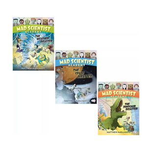 英文原版 疯狂科学高校 3册 Mad Scientist Academy Dinosaur/Weather/Space Disaster 少儿百科 科普漫画读物