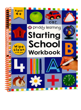 英文原版 Wipe Clean Starting School Workbook 螺旋装帧 附赠书写马克笔 儿童学校学习技能培养 可重复擦写练习册