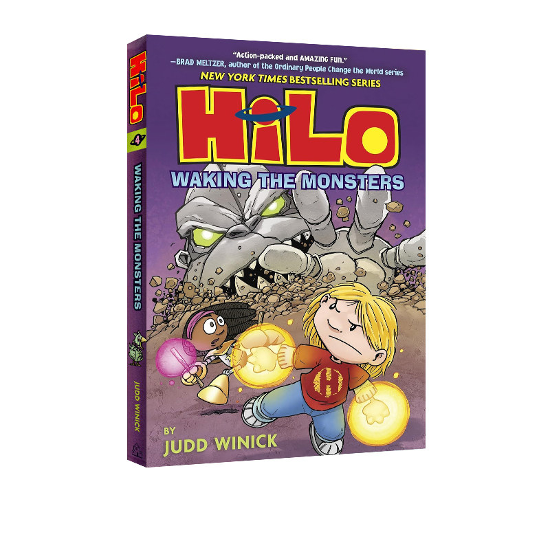 英文原版 Hilo Book 4: Waking The Monsters 希罗书系列 精装 吉娜 儿童全彩漫画桥梁章节小说