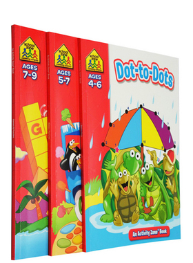 4-9岁活动练习3册 School Zone Activity Zone Workbooks Dot-to-Dots/Hidden Pictures/Games Puzzles 家庭练习英文原版