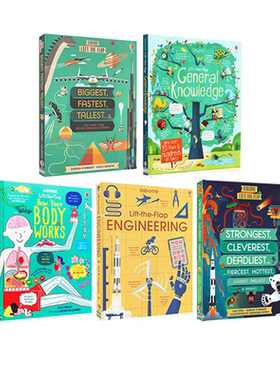 英文原版 Usborne Lift the Flap Engineering 5册合售 青少年STEM知识类读物 百科科普纸板翻翻书 最大最快最高/你的身体如何工作