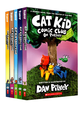 英文原版 猫小子小彼蒂的漫画俱乐部 Cat Kid Comic Club  5册 神探狗狗作者Dav Pilkey 小皮蒂儿童漫画制作艺术插图指导