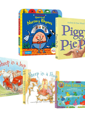 英文原版韵文纸板5册 Five Little Ducks 五只小鸭子 Sheep in a Jeep/Shop小羊向前冲 Nursery Rhymes韵文歌谣 吴敏兰 廖彩杏推荐