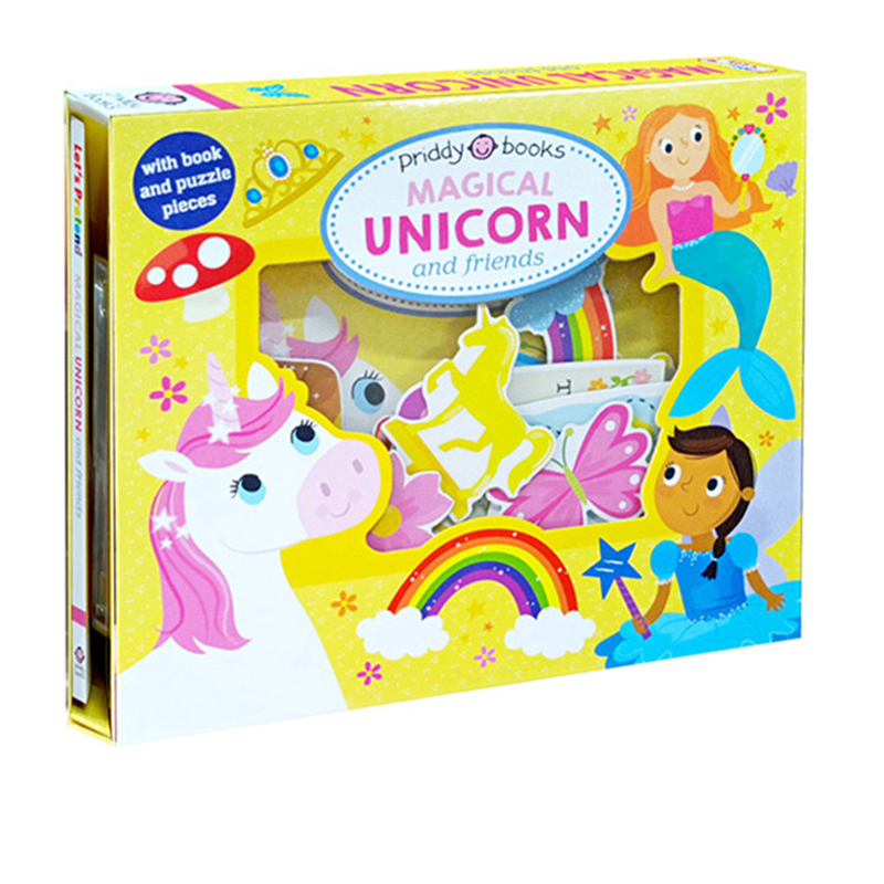 英文原版 小小角色扮演家 独角兽 Magical Unicorn and Friends Let's Pretend 亲子互动拼图纸板书 礼盒装小孩礼品 边玩边学