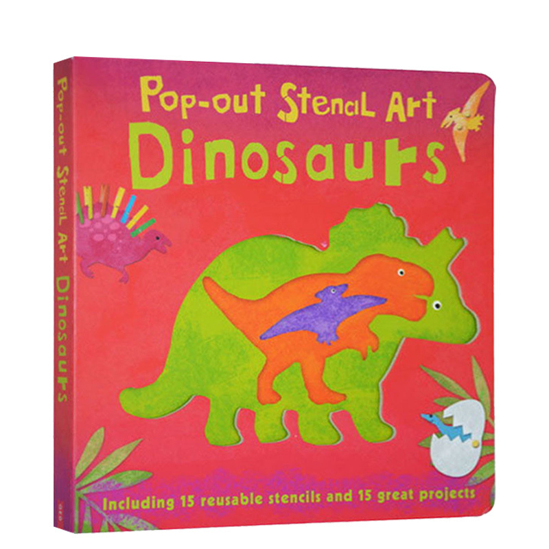 英文原版 Pop out Stencil Art Dinosaurs儿童纸板立体模型书艺术操作书