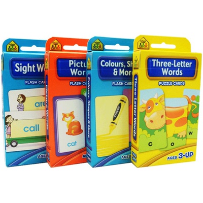 词汇套装4盒 School Zone Flash Cards Words Beginning Sight/pictuer/three-letter Words儿童启蒙早教英文单词词汇卡片字